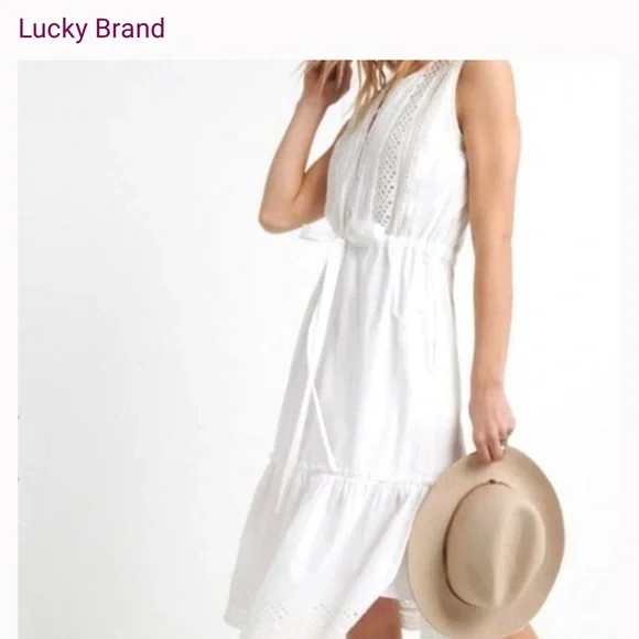 Lucky Brand White Eyelet Tie-Waist Midi Dress - Picture 13 of 15
